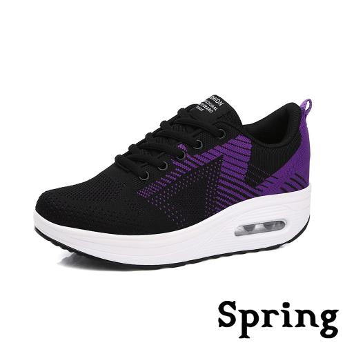 【SPRING】雙色流線飛織厚底氣墊美腿搖搖運動鞋 紫
