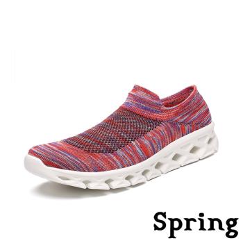 【SPRING】超輕量3D飛織襪套式高彈力刀切大底運動休閒鞋 彩紅