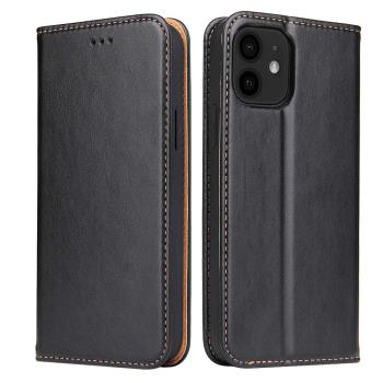 Fierre Shann 真皮紋 iPhone 12 mini (5.4吋) 錢包支架款 磁吸側掀 手工PU皮套保護殼