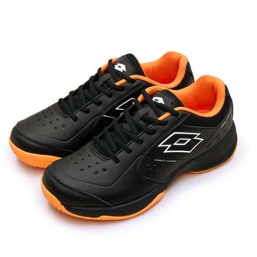 【LOTTO】男 全地形入門級網球鞋 SPACE 600系列 附贈橘色鞋帶(黑橘 2230)