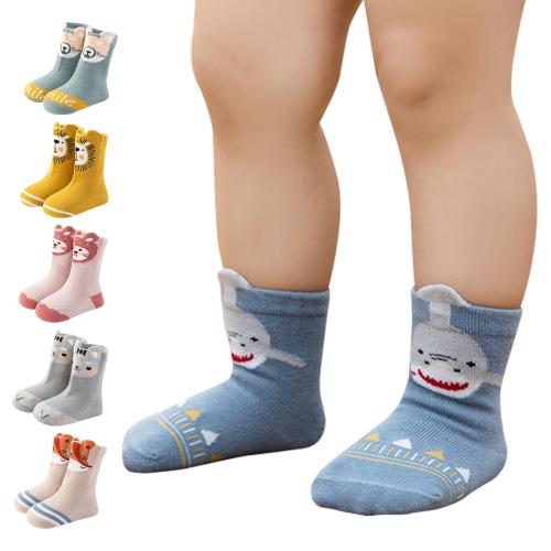 Colorland-5雙入-童襪嬰兒襪子寶寶防滑襪 秋冬鬆口立體動物造型短襪