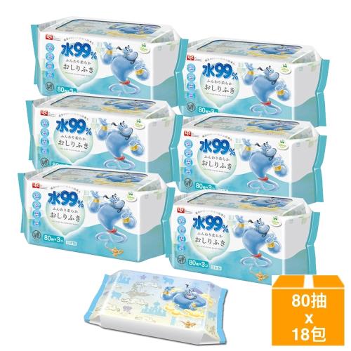 日本LEC 新款迪士尼阿拉丁-純水99%濕紙巾箱購-80抽x18包入