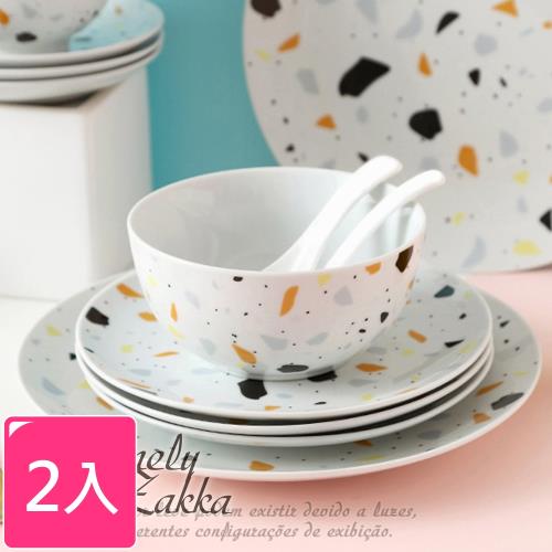 Homely Zakka 北歐ins小清新水磨石紋陶瓷餐具_圓形飯碗x2件組