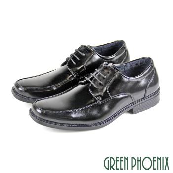 GREEN PHOENIX 男 紳士皮鞋 商務皮鞋 素食皮革 方楦 素面 綁帶 輕量T59-10833