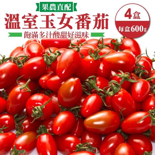 果農直配-嚴選溫室玉女小番茄4盒(約600g/盒)