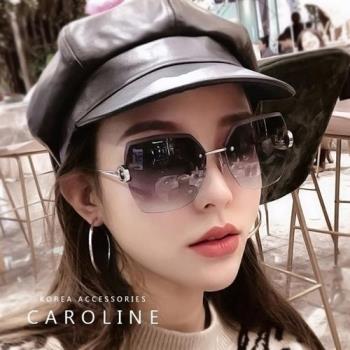 《Caroline》年度最新網紅爆款無邊框海洋漸層顯小臉抗UV多邊型太陽眼鏡 72270