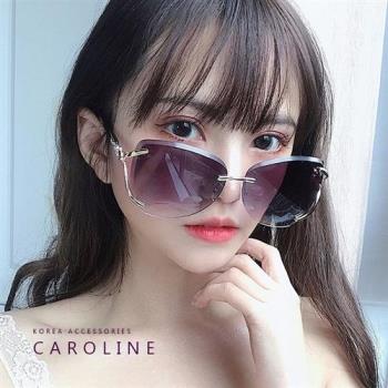 《Caroline》韓系質感熱門款網紅潮流狐狸頭金屬無框切邊太陽眼鏡72324