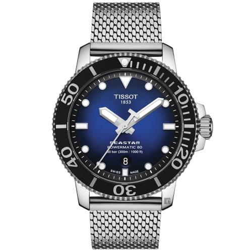TISSOT天梭Seastar1000海洋之星300米潛水機械錶-藍/43mmT1204071104102