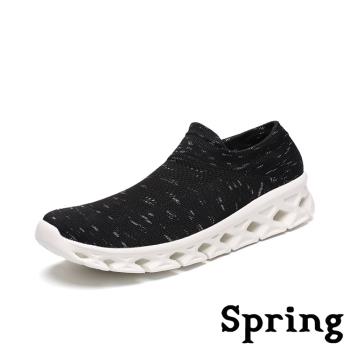 【SPRING】超輕量3D飛織襪套式高彈力刀切大底運動休閒鞋 黑白