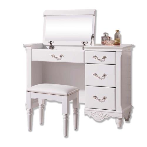Boden-黛絲3.2尺法式歐風白色掀蓋式化妝桌/鏡台/梳妝台(贈化妝椅)