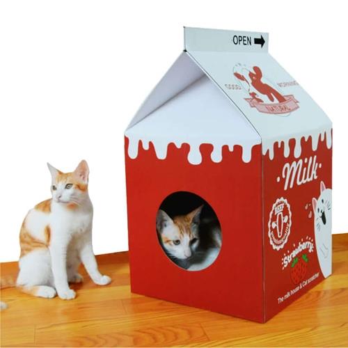 牛奶盒造型貓抓窩 / 貓抓屋 (紅色) x2入組(500115)