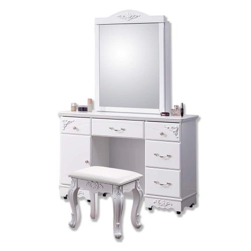 Boden-維娜3.6尺法式歐風白色化妝桌/鏡台/梳妝台(贈化妝椅)