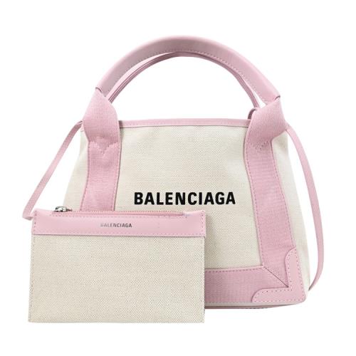 BALENCIAGA 巴黎世家 390346 NAVY CABAS XS 帆布兩用托特包.粉邊