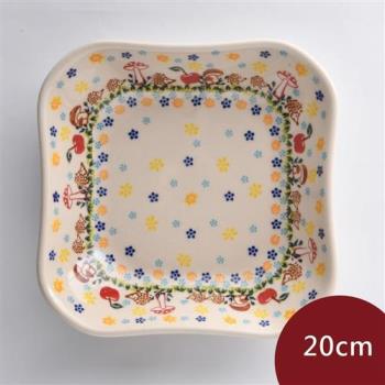 波蘭陶 春雨新露系列 方形深餐盤 20cm 波蘭手工製