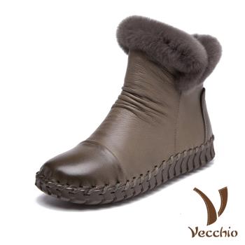【Vecchio】全真牛兔毛絨頭層牛皮手工舒適百搭短靴 棕