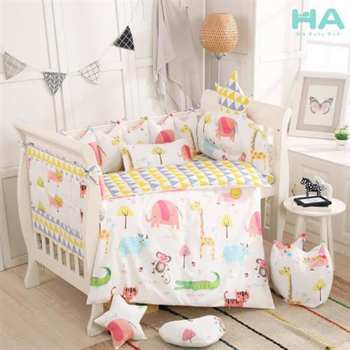 【HA Baby】嬰兒床專用-四面床圍+床單(適用 長x寬120cmx65cm嬰兒床型)