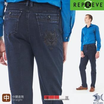 NST Jeans 再生環保紗線 夜叉刺繡彈性牛仔男褲-中腰直筒 台灣製 395-66761