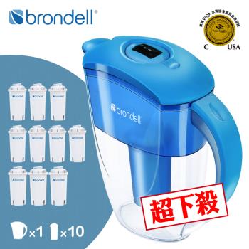 【美國邦特爾Brondell】極淨藍濾水壺+10入芯