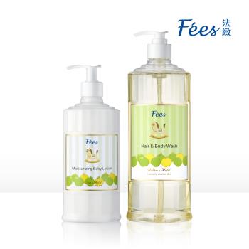 Fees法緻 嬰兒柔護洗髮沐浴精600ml+嬰兒滋潤保濕乳液300ml(蘋果)
