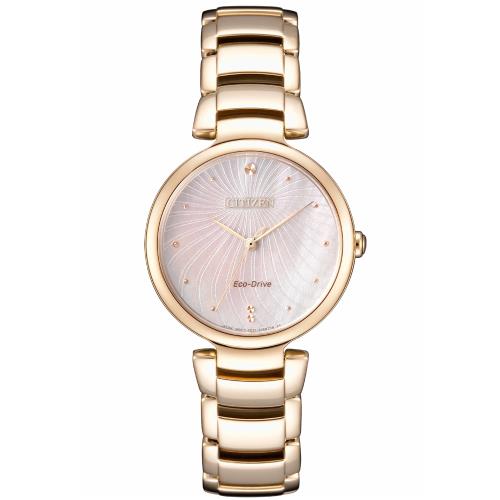 CITIZEN星辰 廣告款 光動能知性玫瑰金腕錶 EM0853-81Y