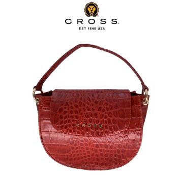【CROSS】限量1折 頂級頭層牛皮鱷魚紋手提包側背包(紅色 全新專櫃展示品)