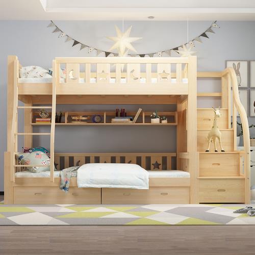 兒童雙層床 可拆雙梯款-120床型 (原木裸床版)