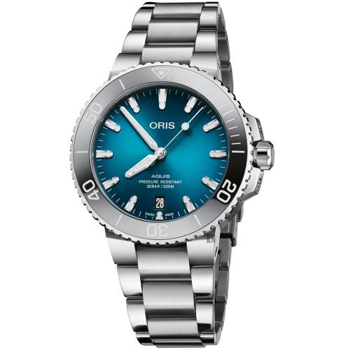 Oris 豪利時 Aquis 時間之海漸層藍300米潛水機械錶-39.5mm(0173377324155-0782105PEB)