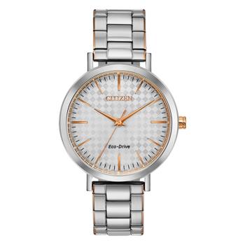 CITIZEN星辰PAIR對錶格紋經典鋼帶錶女款-銀36.5mm(EM0766-50A)