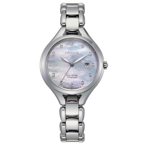 CITIZEN星辰 光動能 奢華雅致鈦金屬鑲鑽腕錶 EW2560-86D