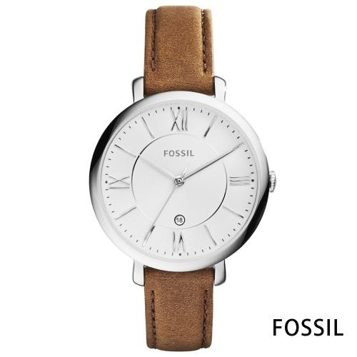 FOSSIL 靜褐拾光氣質羅馬數字皮革女錶(ES3708)-白/36mm