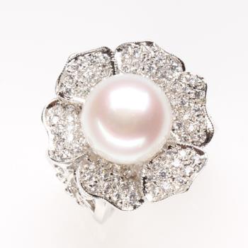 【寶石方塊】天然珍珠戒指-925銀飾-花開富貴