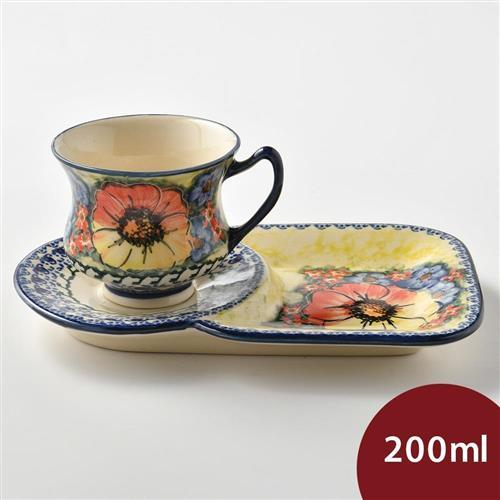 【波蘭陶】古典花園系列 花茶杯+茶托點心盤組 200ml 波蘭手工製