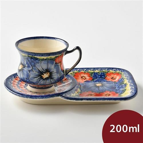 【波蘭陶】仲夏紫蜜系列 花茶杯+茶托點心盤組 200ml 波蘭手工製