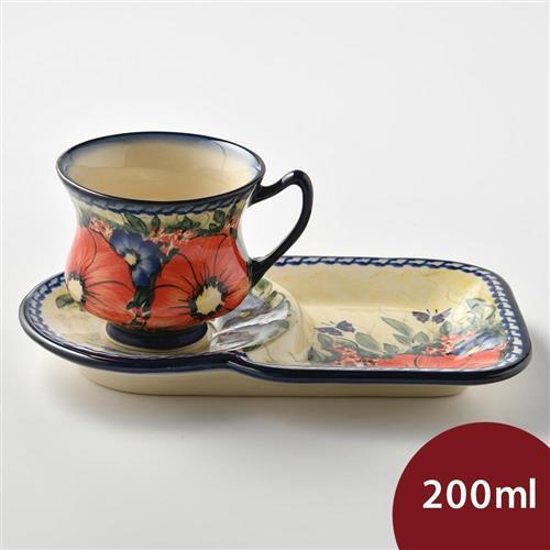 【波蘭陶】奼紫嫣紅系列 花茶杯+茶托點心盤組 200ml 波蘭手工製