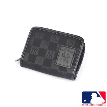 【MLB美國大聯盟】洋基 棋盤格-零錢包(黑色)