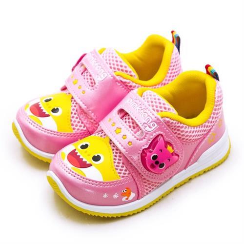 【Pinkfong 碰碰狐】中童 15cm-20cm BABY SHARK 兒童電燈運動鞋 台灣製造(粉紅黃 96603)