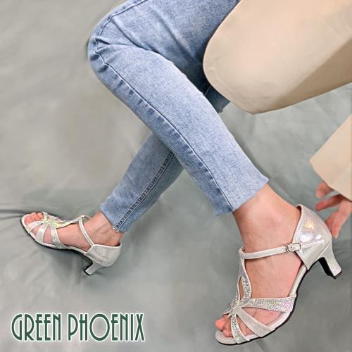 GREEN PHOENIX 女 專業標準舞鞋 拉丁舞鞋 探戈 華爾滋 國標舞鞋 透膚 水鑽 真皮底U5-22368