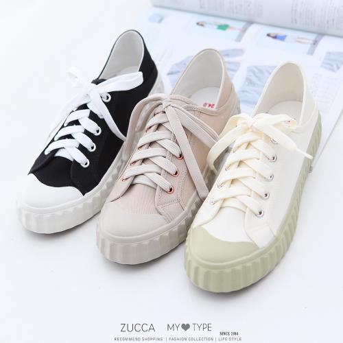 ZUCCA [z6906] 雙色綁帶繩帆布休閒鞋-黑色/駝色/白色