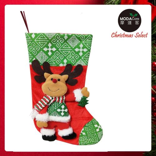 摩達客耶誕-18吋可愛幾何圖大聖誕襪-聖誕麋鹿