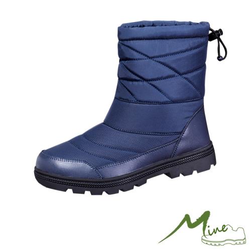 【MINE】真皮防水機能防寒保暖時尚造型雪靴 藍