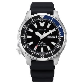 CITIZEN星辰 亞洲限定 鋼鐵河豚EX機械潛水腕錶 黑x藍 NY0111-11E