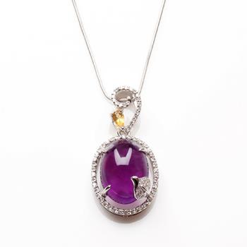 【寶石方塊】天然紫水晶項鍊-925銀飾-露红烟紫