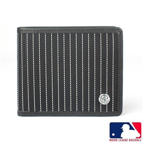 【MLB 美國大聯盟 】洋基 條紋橫式8卡 皮夾/短夾/錢包-(黑色)