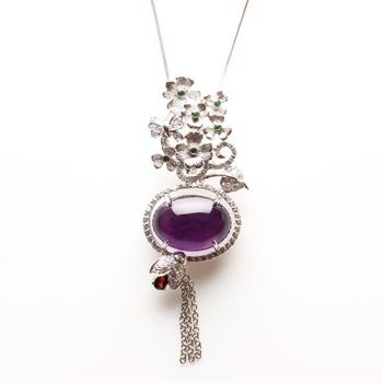 【寶石方塊】天然紫水晶項鍊-925銀飾-松風水月