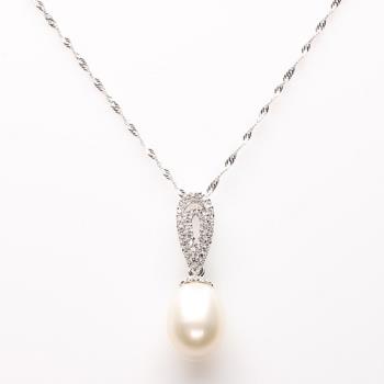 【寶石方塊】天然珍珠項鍊-925銀飾-粉光若膩