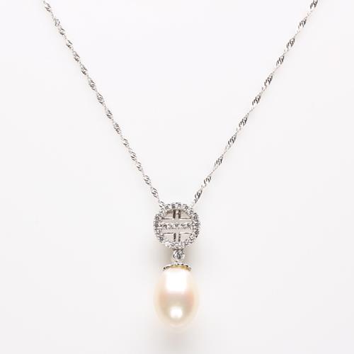 【寶石方塊】天然珍珠項鍊-925銀飾-白璧無暇