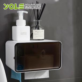 YOLE悠樂居-浴室無痕貼多功能收納捲筒紙巾架紙巾盒x2入