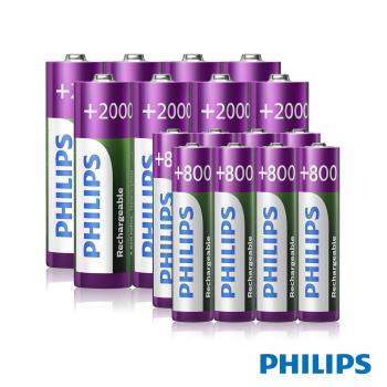 【Philips 飛利浦】低自放充電電池AA 3號 +AAA 4號(各8入)