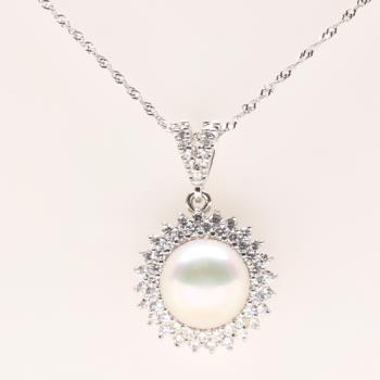 【寶石方塊】天然珍珠項鍊-925銀飾-幸福圓滿