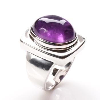 【寶石方塊】天然紫水晶戒指-925銀飾-金印紫授